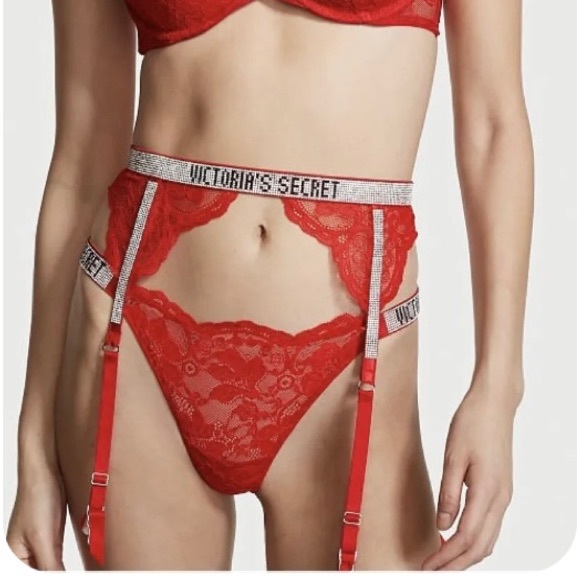 Victoria's Secret Very Sexy Garter Belt And
Thong Sz large VS RED Shine Strap - Picture 3 of 5